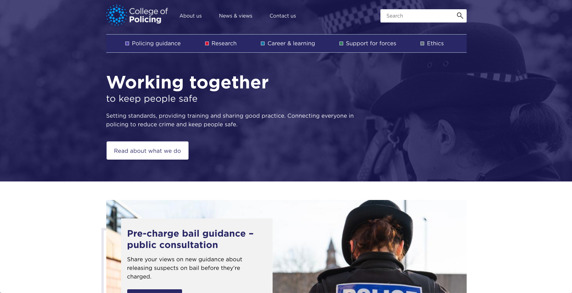 The new, accessible College of Policing home page, built using Drupal.
