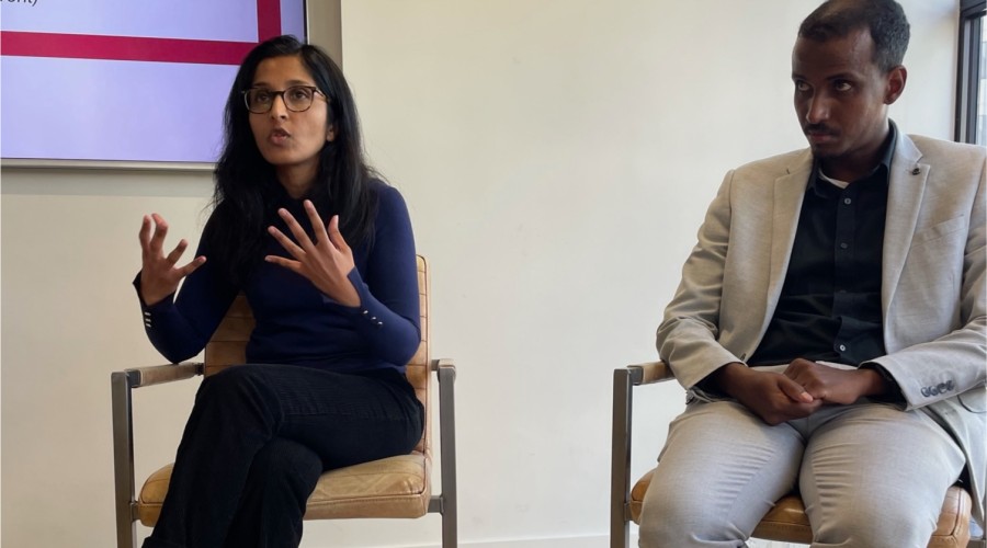 Meera Rao and Yahye Siyad talk on a panel at the Cyber-Duck X BIMA Breakfast on Inclusive Design